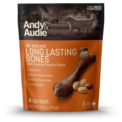 Andy & Audie All-Natural Long Lasting Bones With Roasted Peanut Flavor Femur Treats - 4 Count, 11.3oz -Tropiclean Store andy audie roasted peanuts alternative rawhide femur bone natural dog chews 127 oz 867394