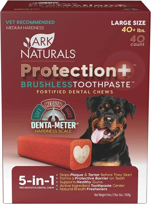 Ark Naturals Protection+ Brushless Toothpaste Value Pack Dental Dog Chews - Large - 40 Count Box -Tropiclean Store ark naturals protection brushless toothpaste value pack dental dog chews large 40 count box 676219