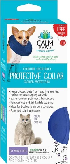 Calm Paws Protective Inflatable Dog Collar With Dog Calming Disk - Extra Small -Tropiclean Store calm paws protective inflatable dog collar with dog calming disk extra small 191276