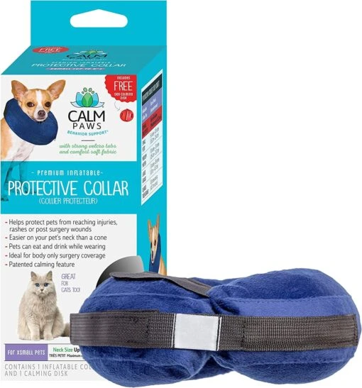 Calm Paws Protective Inflatable Dog Collar With Dog Calming Disk - Extra Small -Tropiclean Store calm paws protective inflatable dog collar with dog calming disk extra small 792088