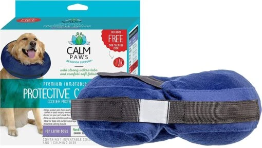 Calm Paws Protective Inflatable Dog Collar With Dog Calming Disk - Large -Tropiclean Store calm paws protective inflatable dog collar with dog calming disk large 640438