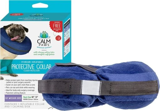 Calm Paws Protective Inflatable Dog Collar With Dog Calming Disk - Medium -Tropiclean Store calm paws protective inflatable dog collar with dog calming disk medium 349417