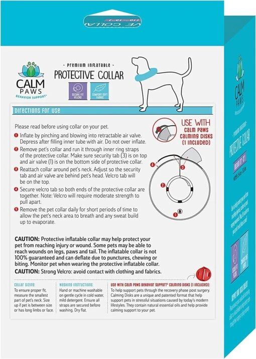 Calm Paws Protective Inflatable Dog Collar With Dog Calming Disk - Medium -Tropiclean Store calm paws protective inflatable dog collar with dog calming disk medium 597596