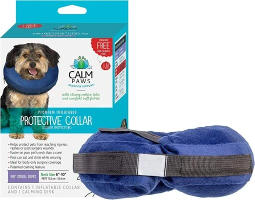 Calm Paws Protective Inflatable Dog Collar With Dog Calming Disk - Small -Tropiclean Store calm paws protective inflatable dog collar with dog calming disk small 161475