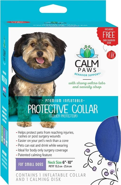 Calm Paws Protective Inflatable Dog Collar With Dog Calming Disk - Small -Tropiclean Store calm paws protective inflatable dog collar with dog calming disk small 579113