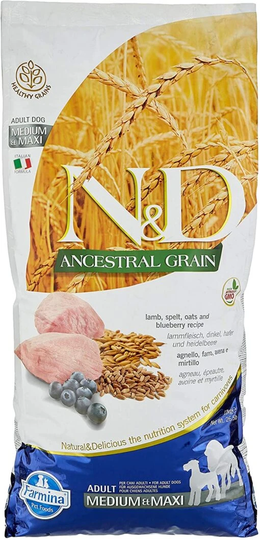 Farmina Ancestral Grain Lamb & Blueberry Adult Medium And Maxi Dry Dog Food - 26.4 Lb Bag -Tropiclean Store farmina ancestral grain lamb blueberry adult medium and maxi dry dog food 264 lb bag 446403