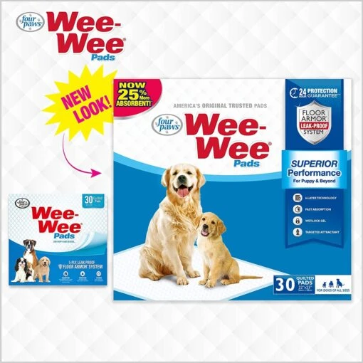 Four Paws Wee-Wee Pads Dog Training Pads - 22 X 23 In - 30 Pack -Tropiclean Store four paws wee wee pads dog training pads 22 x 23 in 30 pack 820894