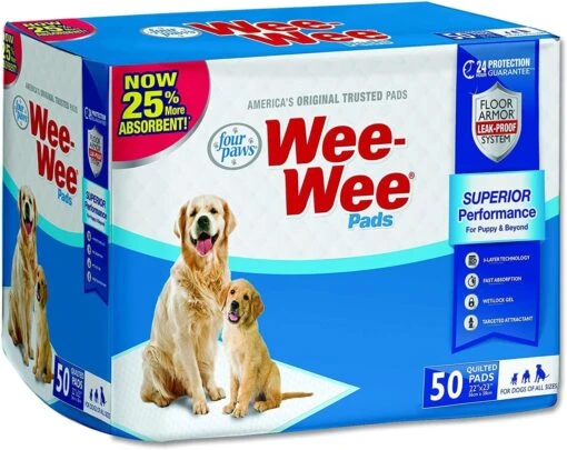 Four Paws Wee-Wee Pads Dog Training Pads - 22 X 23 In - 50 Pack -Tropiclean Store four paws wee wee pads dog training pads 22 x 23 in 50 pack 288641