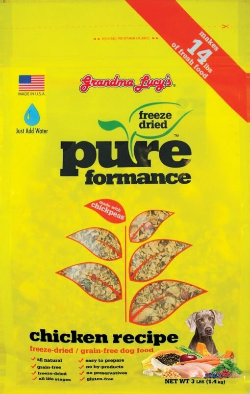 Grandma Lucy's PureFormance Grain-Free Chicken Freeze-Dried Dog Food - 3 Lb Bag -Tropiclean Store grandma lucys pureformance grain free chicken freeze dried dog food 3 lb bag 250168