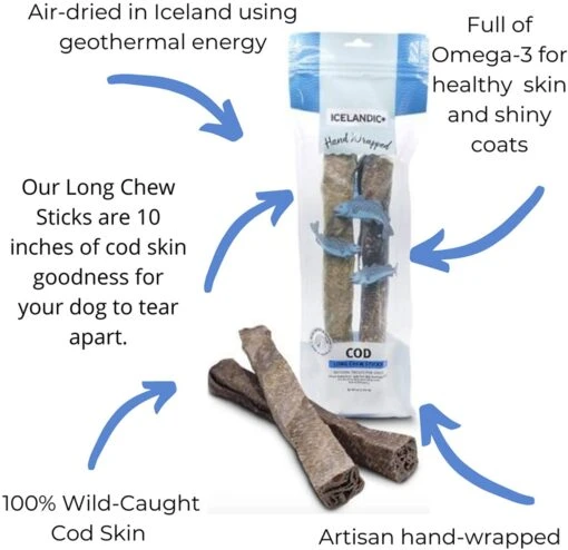 Icelandic+ 2pc/10" Cod Skin Chew Stick Natural Dehydrated Cat And Dog Treats - 5 Oz -Tropiclean Store icelandic 2pc10 cod skin chew stick natural dehydrated cat and dog treats 5 oz 490056