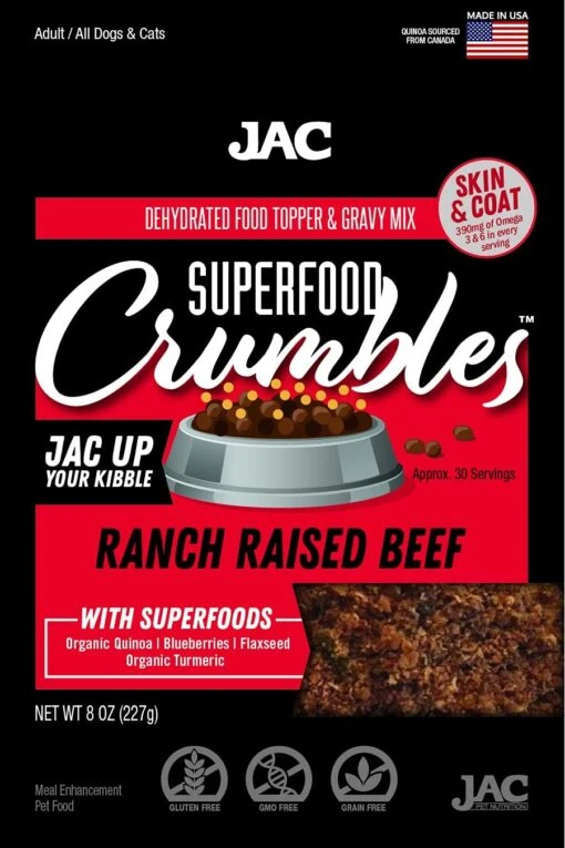 JAC Pet Nutrition Beef Crumbles Dehydrated Dog Food Toppers - 8 Oz -Tropiclean Store jac pet nutrition beef crumbles dehydrated dog food toppers 8 oz 118085