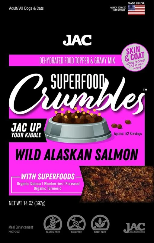 JAC Pet Nutrition Salmon Crumbles Dehydrated Dog Food Toppers - 8 Oz -Tropiclean Store jac pet nutrition salmon crumbles dehydrated dog food toppers 8 oz 698970