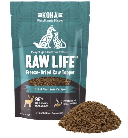 Koha Dog And Cat Grain-Free Raw Freeze-Dried Topper Elk - 8 Oz -Tropiclean Store koha dog and cat grain free raw freeze dried topper elk 8 oz 316289