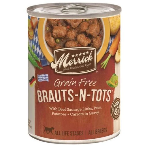 Merrick Classic 'Brauts-n-Tots' Canned Wet Dog Food 12.7 Oz Cans - Case Of 12 -Tropiclean Store merrick classic brauts n tots canned wet dog food 127 oz cans case of 12 722874