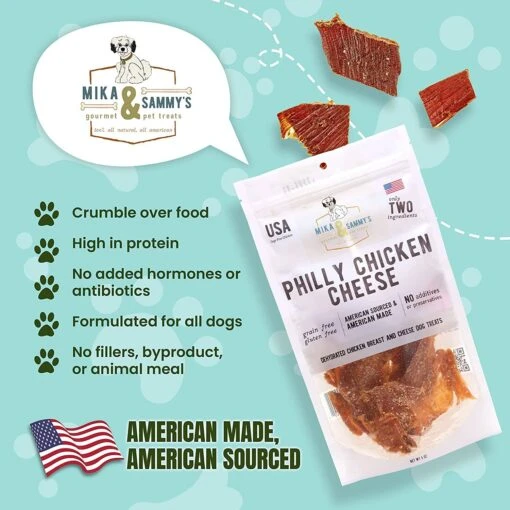 Mika & Sammy's Philly Chicken Cheesesteak Jerky Dog Treats - 5 Oz -Tropiclean Store mika sammys philly chicken cheesesteak jerky dog treats 5 oz 800403