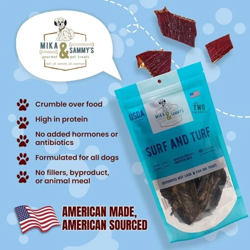 Mika & Sammy's Surf & Turf Fish And Beef Jerky Dog Treats - 5 Oz -Tropiclean Store mika sammys surf turf fish and beef jerky dog treats 5 oz 166315