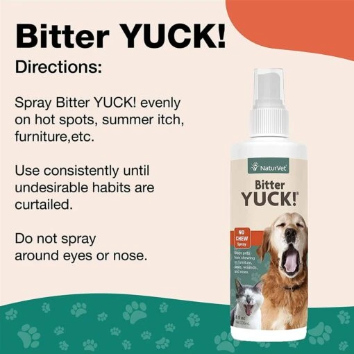 Naturvet Bitter Yuck! No Chew Spray Cat And Dog Training Aids - 16 Oz Bottle -Tropiclean Store naturvet bitter yuck no chew spray cat and dog training aids 16 oz bottle 799720