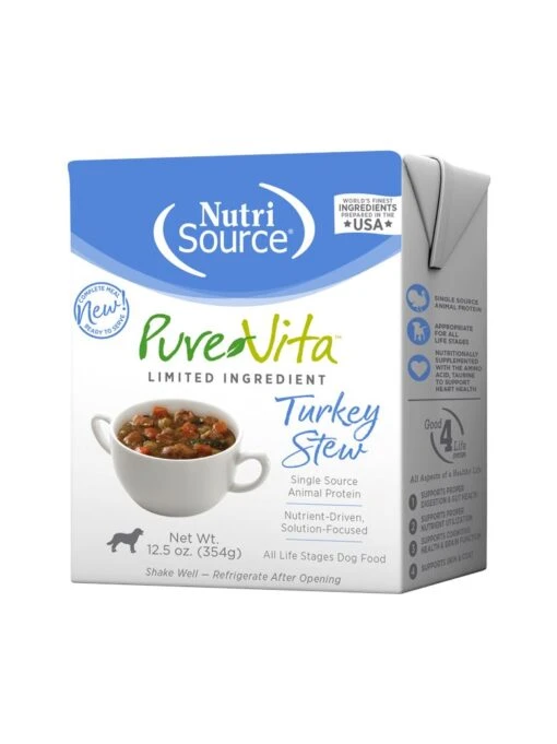 Nutrisource Pure Vita Turkey Stew Tetra Packs Wet Dog Food - 12.5 Oz - Case Of 12 -Tropiclean Store nutrisource pure vita turkey stew tetra packs wet dog food 125 oz case of 12 702992