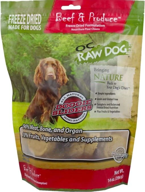 OC Raw Beef & Produce Sliders Freeze-Dried Dog Treats - 14 Oz Bag -Tropiclean Store oc raw beef produce sliders freeze dried dog treats 14 oz bag 504718