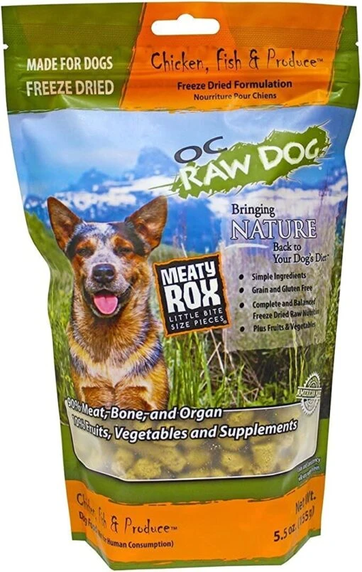 OC RAW Chicken, Fish & Produce Meaty Rox Freeze-Dried Dog Treats - 5.5 Oz -Tropiclean Store oc raw chicken fish produce meaty rox freeze dried dog treats 55 oz 330061