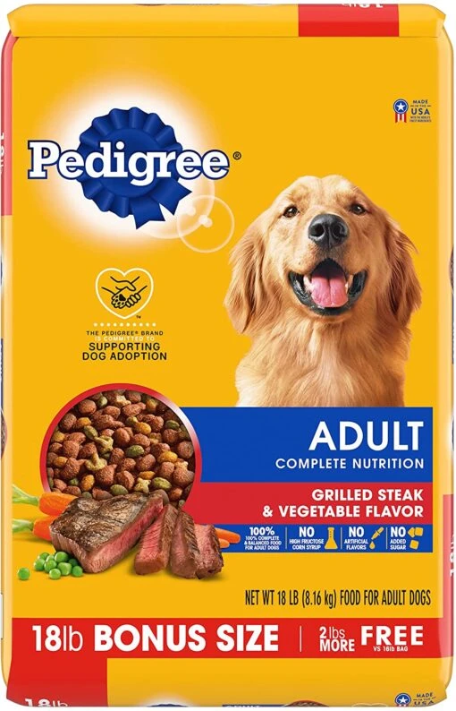 Pedigree Adult Complete Nutrition Grilled Steak And Vegetables Dry Dog Food - 20.4 Lb Bag -Tropiclean Store pedigree adult complete nutrition grilled steak and vegetables dry dog food 204 lb bag 461667