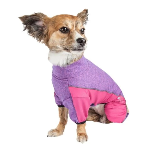 Pet Life ® Active 'Chase Pacer' Medium-weight 4-Way-Stretch Yoga Fitness Dog Tracksuit -Tropiclean Store pet life r active chase pacer heathered performance 4 way stretch two toned full body warm up 475869