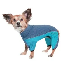 Pet Life ® Active 'Chase Pacer' Medium-weight 4-Way-Stretch Yoga Fitness Dog Tracksuit -Tropiclean Store pet life r active chase pacer heathered performance 4 way stretch two toned full body warm up 886753