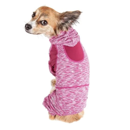 Pet Life ® Active 'Downward Dog' 4-Way-Stretch Fitness Yoga Dog Tracksuit Hoodie -Tropiclean Store pet life r active downward dog heathered performance 4 way stretch two toned full body warm up hoodie 569871