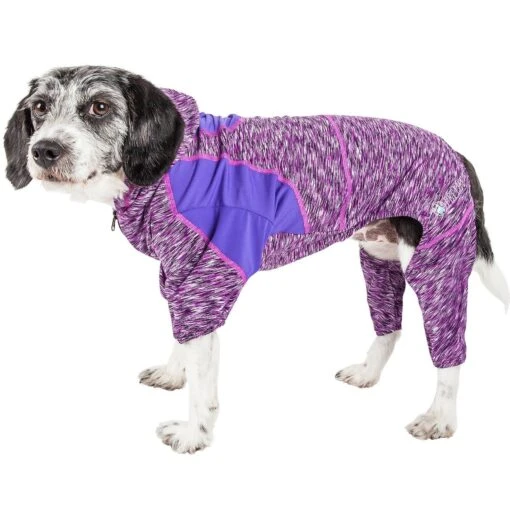 Pet Life ® Active 'Downward Dog' 4-Way-Stretch Fitness Yoga Dog Tracksuit Hoodie -Tropiclean Store pet life r active downward dog heathered performance 4 way stretch two toned full body warm up hoodie 678095