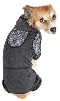 Pet Life ® Active 'Pawsterity' Mediumweight 4-Way-Stretch Yoga Fitness Dog Tracksuit Hoodie -Tropiclean Store pet life r active pawsterity heathered performance 4 way stretch two toned full bodied hoodie 531098