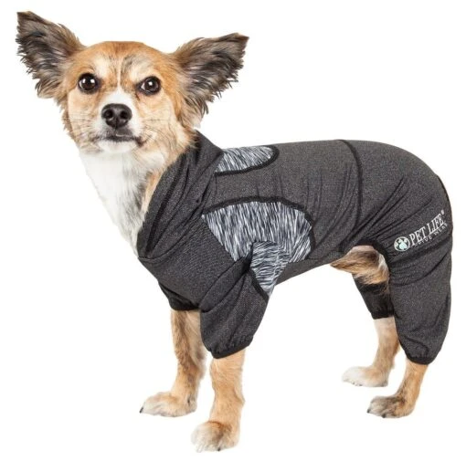 Pet Life ® Active 'Pawsterity' Mediumweight 4-Way-Stretch Yoga Fitness Dog Tracksuit Hoodie -Tropiclean Store pet life r active pawsterity heathered performance 4 way stretch two toned full bodied hoodie 780479