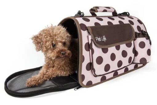 Pet Life ® Casual Polka-Dotted Airline Approved Folding Zippered Collapsible Travel Pet Dog Carrier W/ Pouch -Tropiclean Store pet life r casual polka dotted airline approved folding zippered collapsible travel pet dog carrier w pouch 178113 scaled