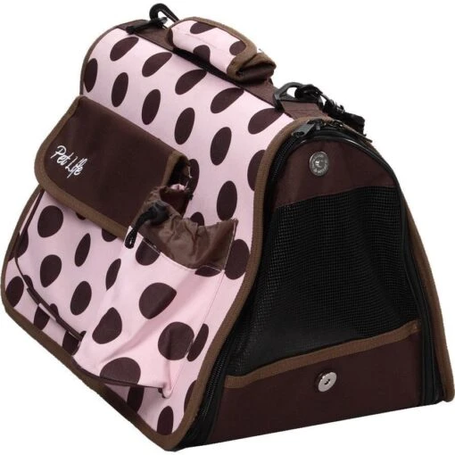 Pet Life ® Casual Polka-Dotted Airline Approved Folding Zippered Collapsible Travel Pet Dog Carrier W/ Pouch -Tropiclean Store pet life r casual polka dotted airline approved folding zippered collapsible travel pet dog carrier w pouch 601998