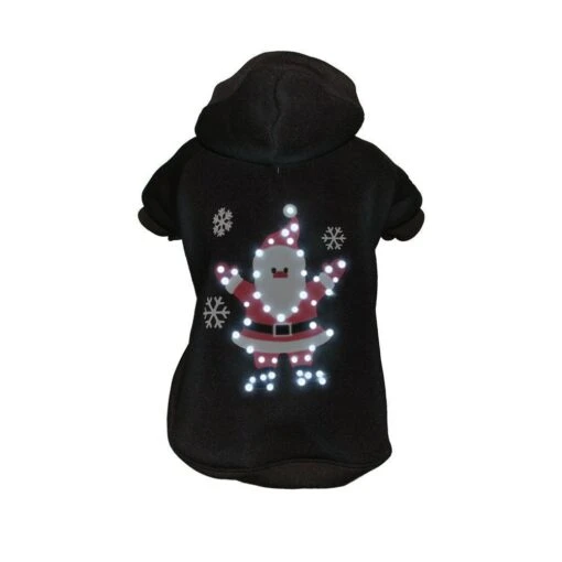 Pet Life ® LED Lighting 'Juggling Santa' Hooded Dog Costume Sweater W/ Included Batteries -Tropiclean Store pet life r led lighting juggling santa hooded dog costume sweater w included batteries 598137