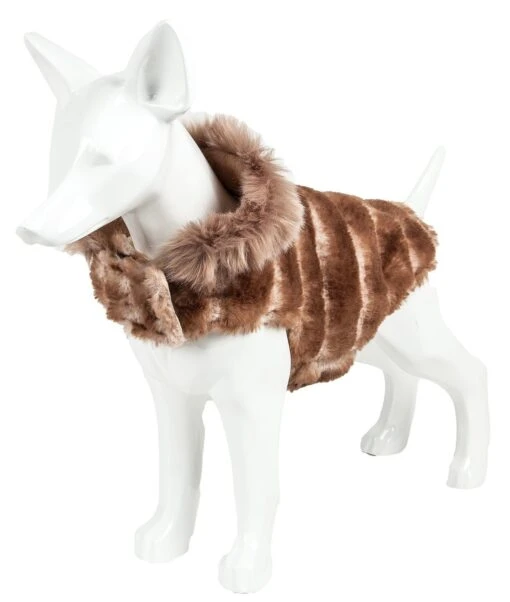 Pet Life ® Luxe 'Tira-Poochoo' Tiramisu Patterned Mink Fur Designer Dog Jacket -Tropiclean Store pet life r luxe tira poochoo tiramisu patterned mink dog coat jacket 118235