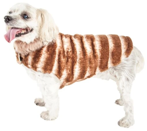 Pet Life ® Luxe 'Tira-Poochoo' Tiramisu Patterned Mink Fur Designer Dog Jacket -Tropiclean Store pet life r luxe tira poochoo tiramisu patterned mink dog coat jacket 426290