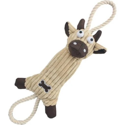 Pet Life ® 'Plush Cow' Natural Jute Rope And Squeak Tugging Plush Dog Toy -Tropiclean Store pet life r plush cow eco friendly natural jute and rope squeak chew tugging pet dog toy 547905