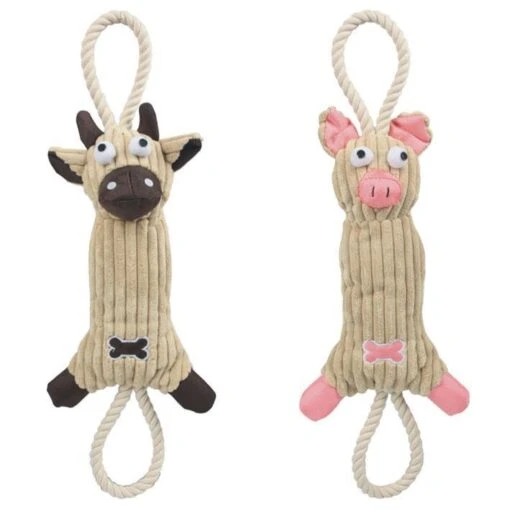 Pet Life ® 'Plush Cow' Natural Jute Rope And Squeak Tugging Plush Dog Toy -Tropiclean Store pet life r plush cow eco friendly natural jute and rope squeak chew tugging pet dog toy 910746