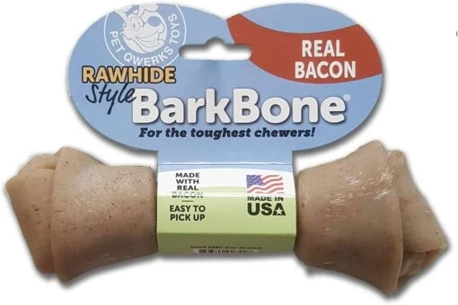 Pet Qwerks Made-in-the-USA Nylon And Bacon BarkBone Rawhide Dog Treats - Large -Tropiclean Store pet qwerks made in the usa nylon and bacon barkbone rawhide dog treats large 984961