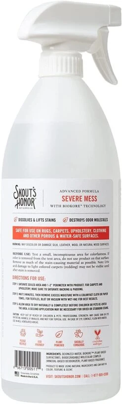 Skout's Honor Stain & Odor Severe Mess Advanced Formula Dog Stain And Odor Remover - 35 Oz Bottle -Tropiclean Store skouts honor stain odor severe mess advanced formula dog stain and odor remover 35 oz bottle 434355