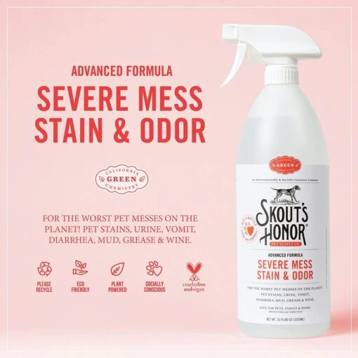 Skout's Honor Stain & Odor Severe Mess Advanced Formula Dog Stain And Odor Remover - 35 Oz Bottle -Tropiclean Store skouts honor stain odor severe mess advanced formula dog stain and odor remover 35 oz bottle 793460