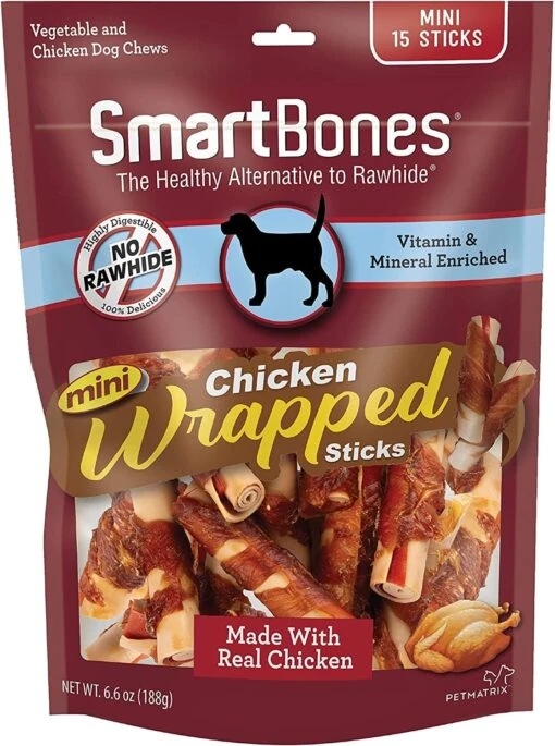 Smartbones Chicken Wrapped Sticks Dog Dental And Hard Chews - Chicken - Mini - 15 Pack -Tropiclean Store smartbones chicken wrapped sticks dog dental and hard chews chicken mini 15 pack 950161