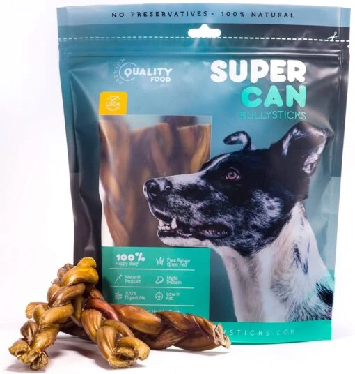 Supercan Braided Dog Bully Sticks - 12 Inch - 25 Count -Tropiclean Store supercan braided dog bully sticks 12 inch 25 count 944627