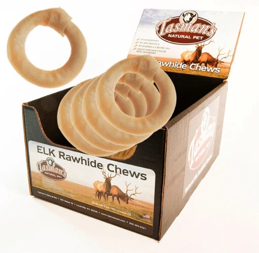 Tasman's Natural Pet Elk Rawhide 5" - 6" Medium Elk Ring Dog Natural Chews - Case Of 18 -Tropiclean Store tasmans natural pet elk rawhide 5 6 medium elk ring dog natural chews case of 18 689644