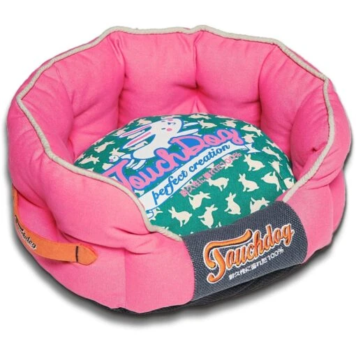 Touchdog ® 'Lazy-Bones' Rabbit-Spotted Rounded Designer Dog Bed -Tropiclean Store touchdog r lazy bones rabbit spotted premium rounded fashion designer pet dog bed lounge 553415