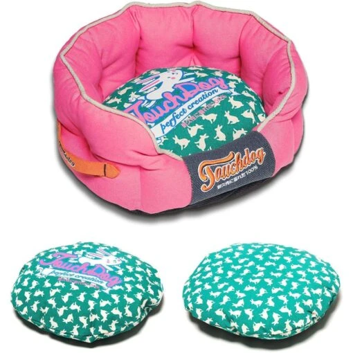 Touchdog ® 'Lazy-Bones' Rabbit-Spotted Rounded Designer Dog Bed -Tropiclean Store touchdog r lazy bones rabbit spotted premium rounded fashion designer pet dog bed lounge 622530