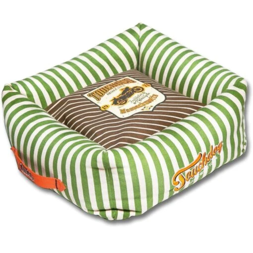 Touchdog ® 'Neutral-Striped' Squared Designer Dog Bed -Tropiclean Store touchdog r neutral striped ultra plush easy wash squared fashion designer pet dog bed lounge 811390