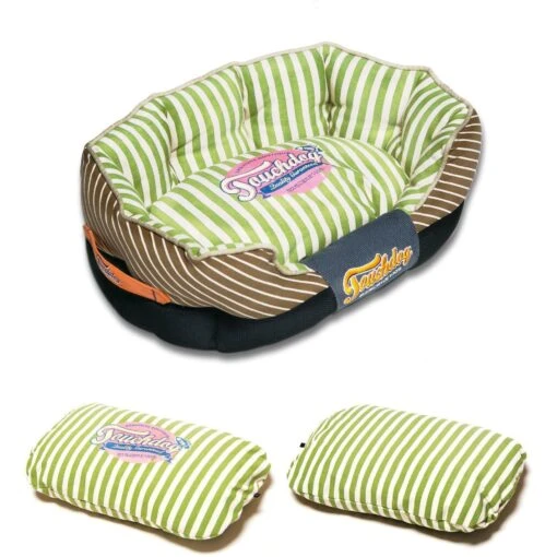 Touchdog ® 'Neutral-Striped' Rectangular Rounded Designer Dog Bed -Tropiclean Store touchdog r neutral striped ultra plush rectangular rounded fashon designer pet dog bed lounge 274791