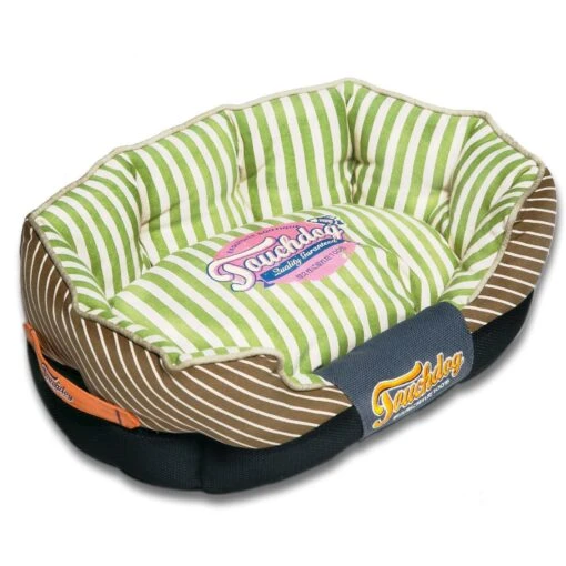 Touchdog ® 'Neutral-Striped' Rectangular Rounded Designer Dog Bed -Tropiclean Store touchdog r neutral striped ultra plush rectangular rounded fashon designer pet dog bed lounge 387022