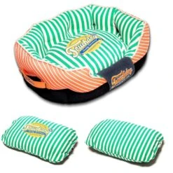 Touchdog ® 'Neutral-Striped' Rectangular Rounded Designer Dog Bed -Tropiclean Store touchdog r neutral striped ultra plush rectangular rounded fashon designer pet dog bed lounge 709289